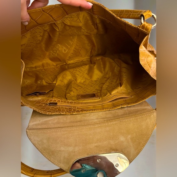 Furla cognac crocodile embossed large leather baguette - Picture 9 of 16